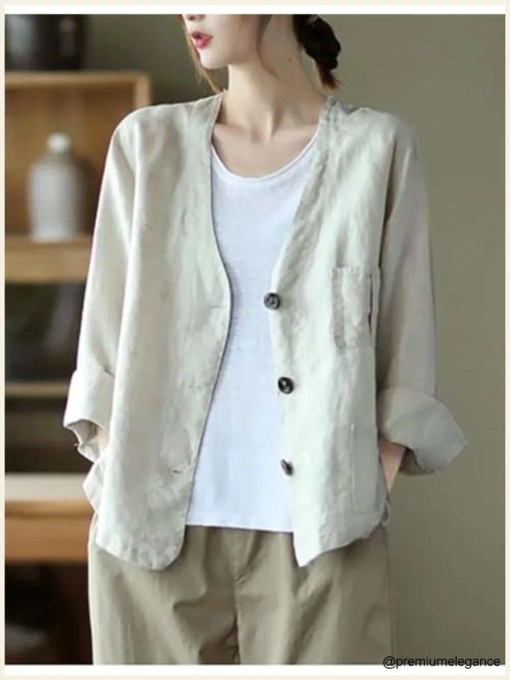 Women's Cotton Linen Oversized Blazer Casual Long Sleeve Lightweight Spring